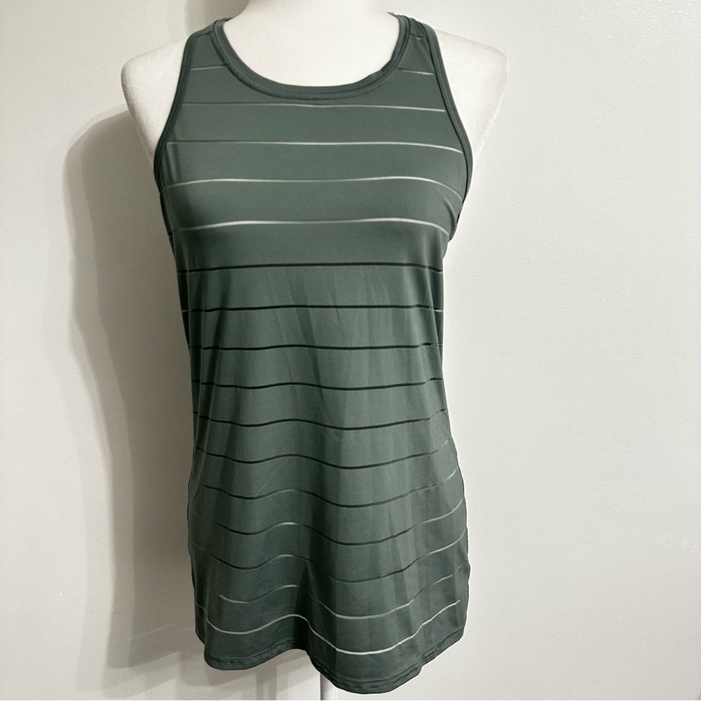 Athleta Chi Green Mesh Sheer Striped Tank Top Size s - Picture 3 of 11